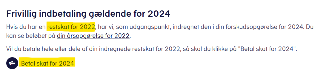 Frivillige betaling af restskat 2022